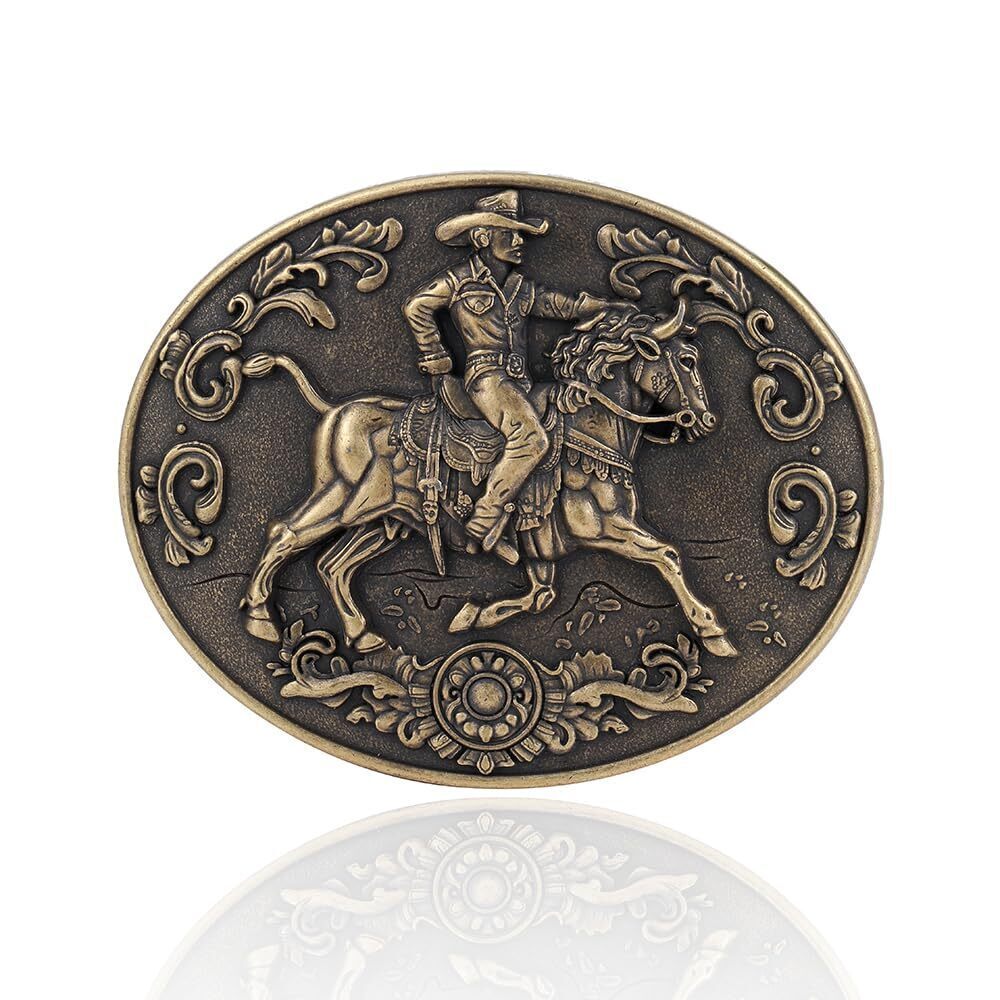 2088 Belt Buckle Cowboy Accessory with Horse Rider Western Belt Buckles